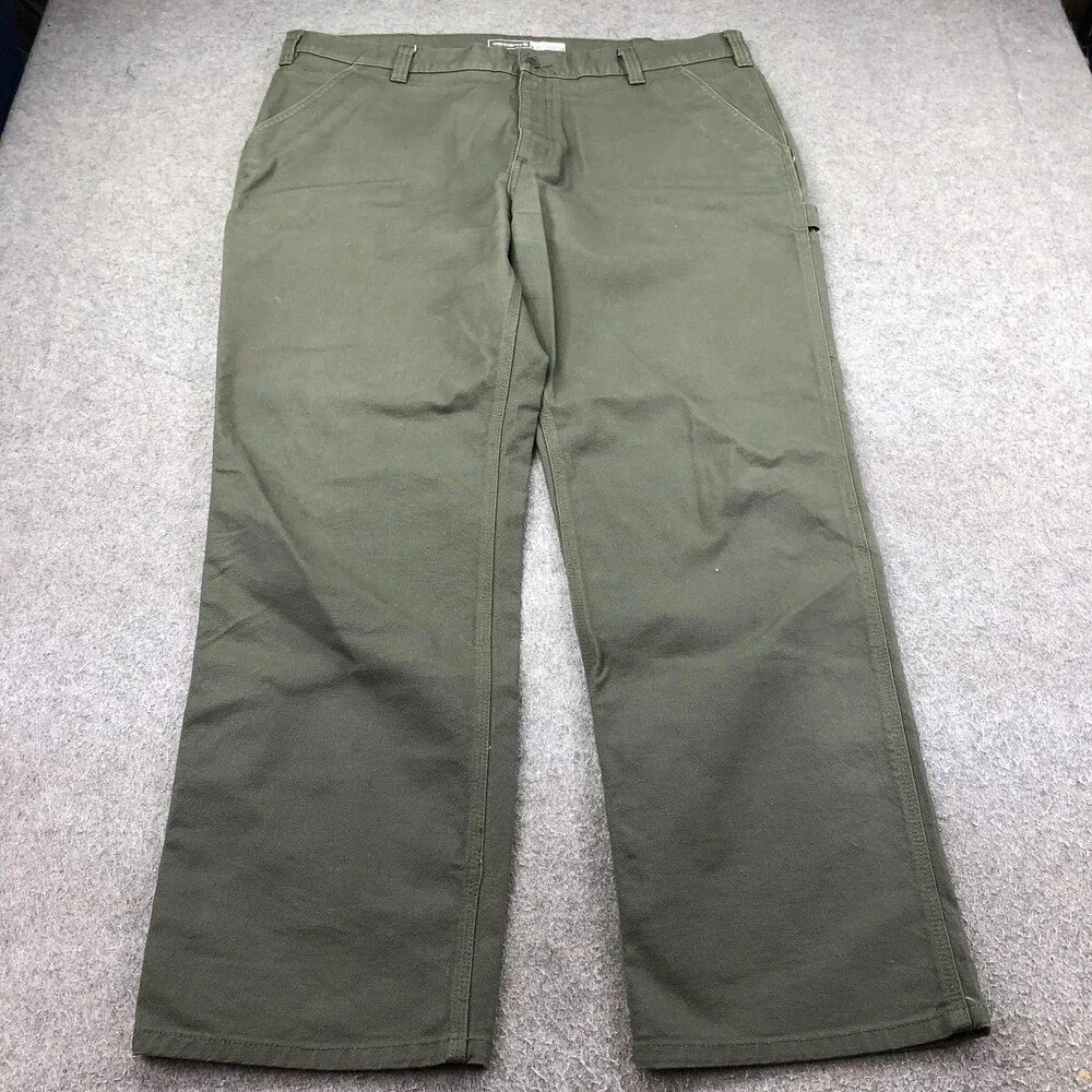 Carhartt Pants Mens 40x32 Green Canvas Carpenter Relaxed Straight Workwear